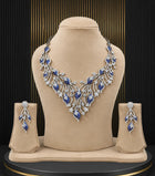 Blue Stone Silver Necklace Set Party Wear