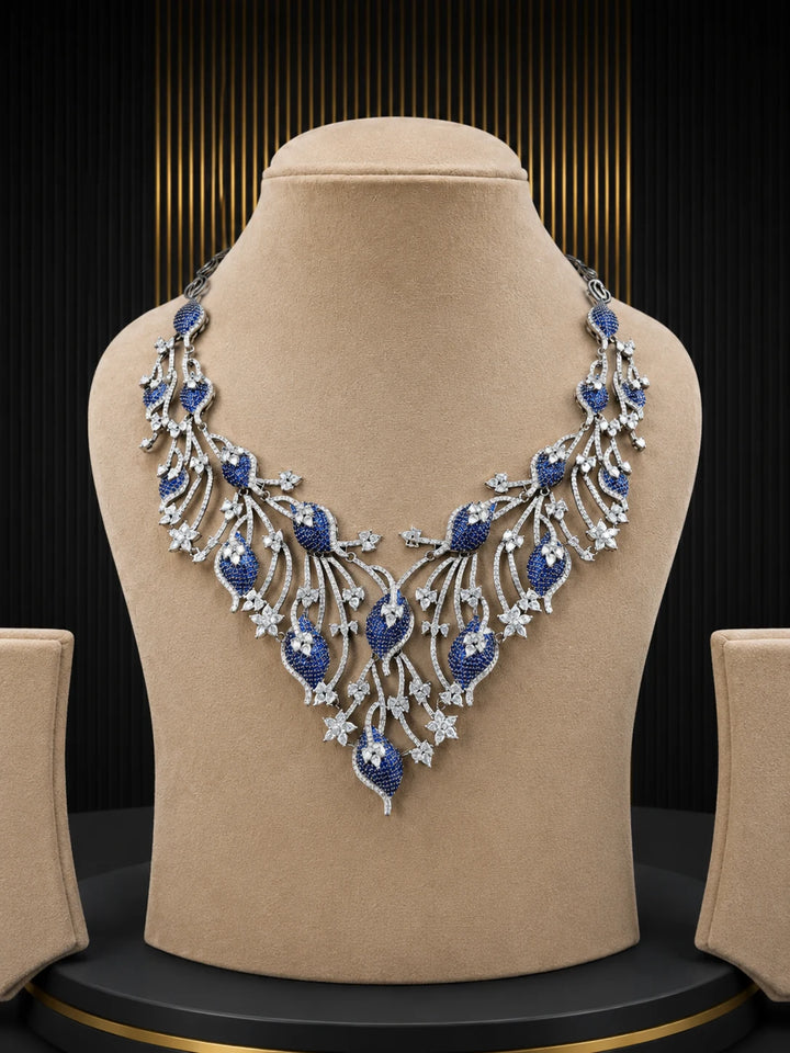 Blue Stone Silver Necklace Set Party Wear