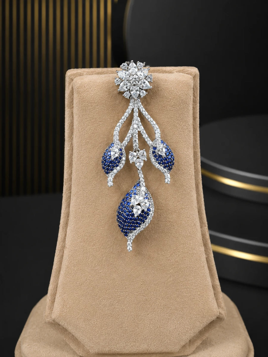 Blue Stone Silver Necklace Set Party Wear