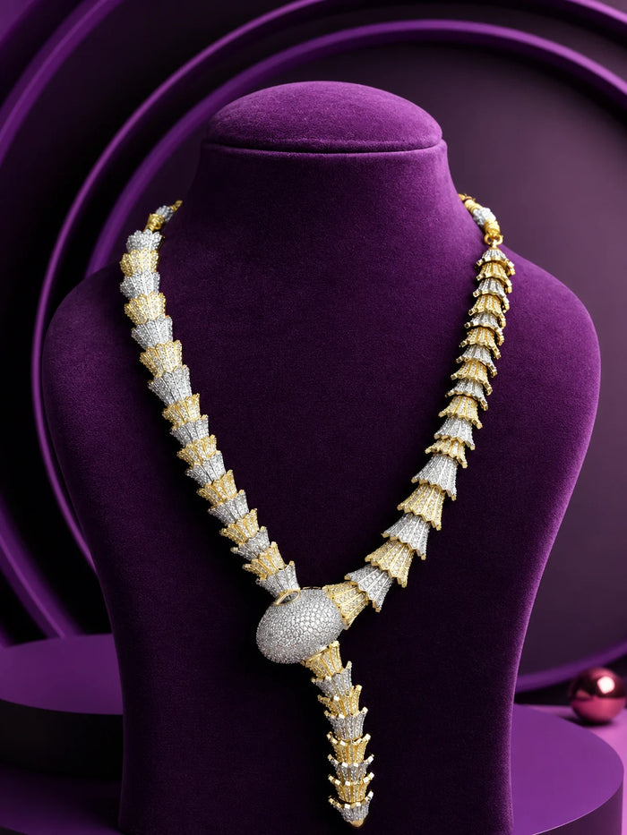 Snake-Inspired Two-Tone Necklace Set Party Wear - alternate view