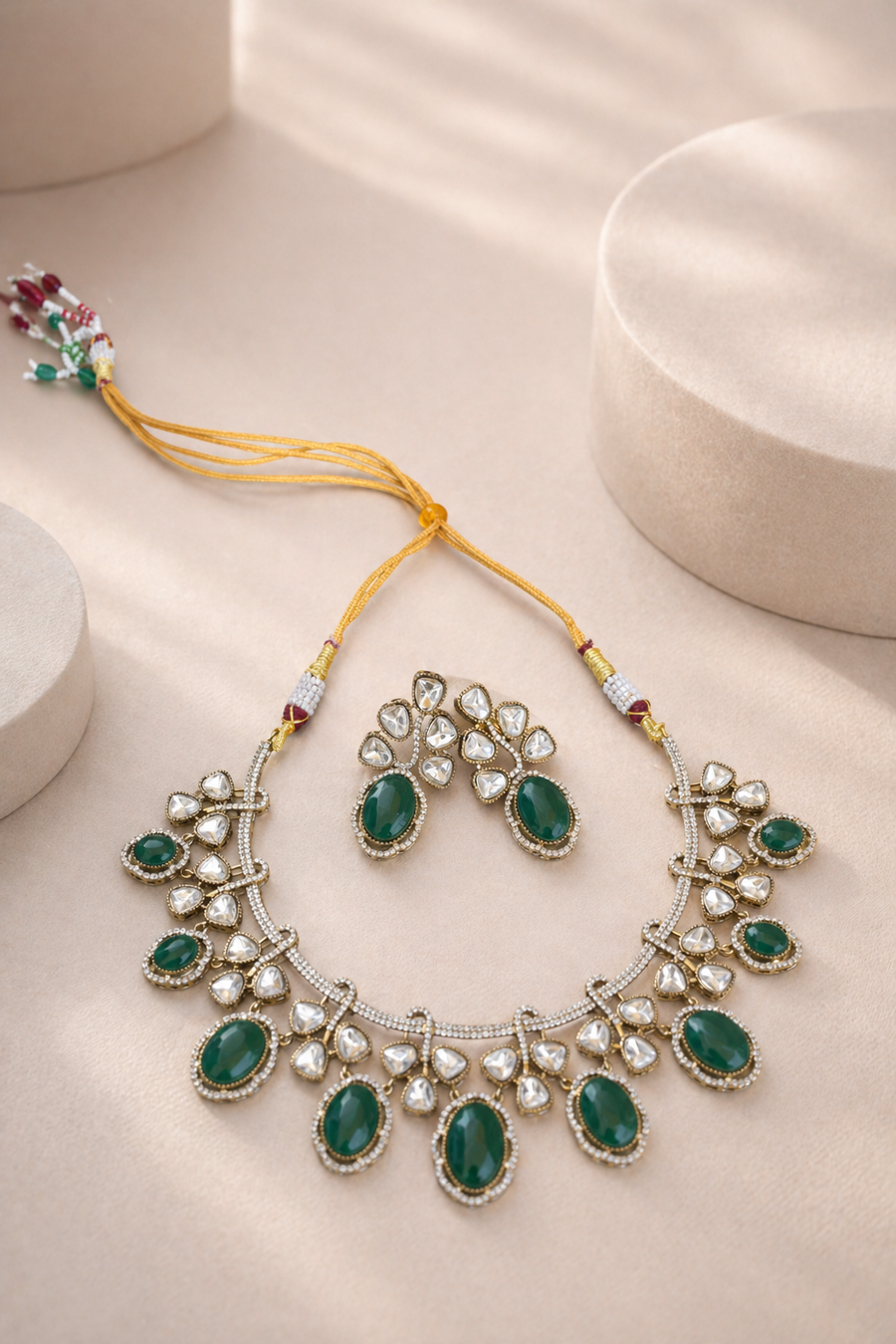 Elegant Green Kundan Necklace Set Bridal Statement