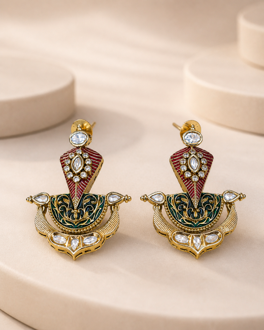 Kundan Meenakari Drop Earrings Multicolor Party Wear