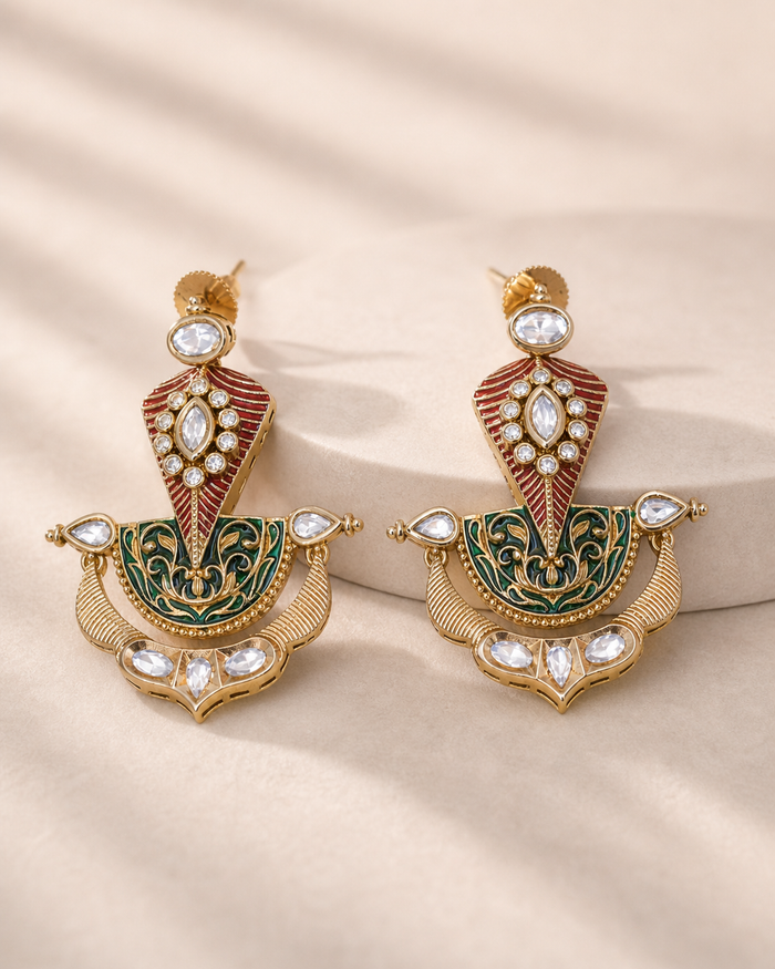 Kundan Meenakari Drop Earrings Multicolor Party Wear - alternate view