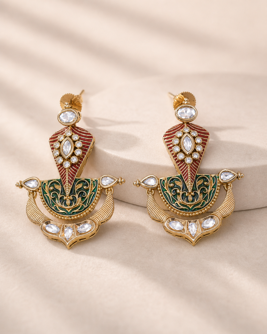 Kundan Meenakari Drop Earrings Multicolor Party Wear