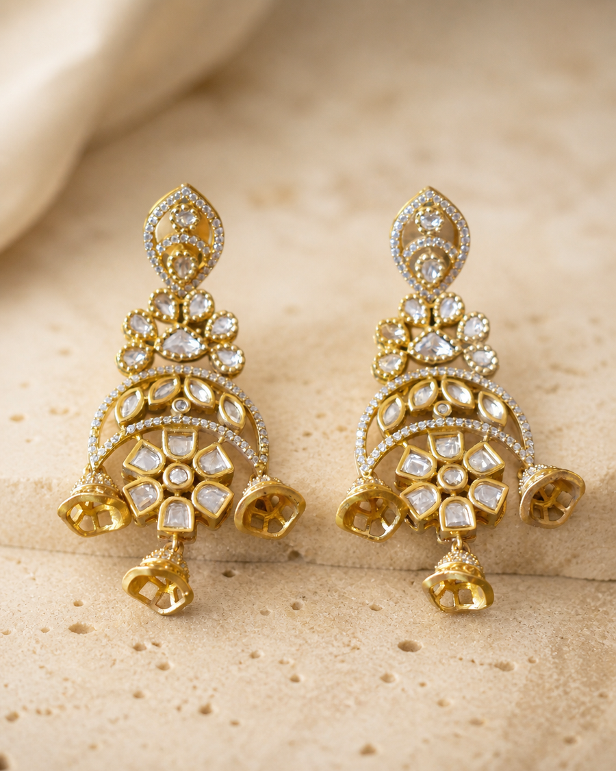 Elegant Kundan Jhumka Earrings Gold Party Wear