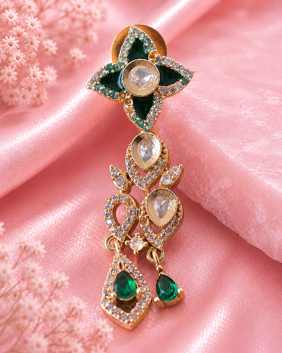 Elegant Green Kundan Drop Earrings for Party Wear
