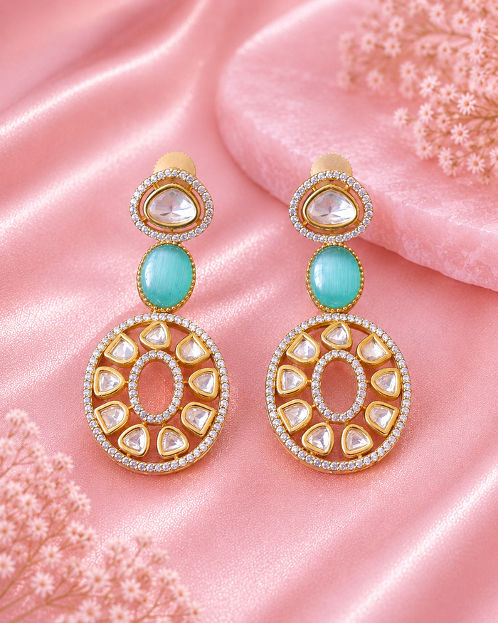 Elegant Kundan Drop Earrings - alternate view