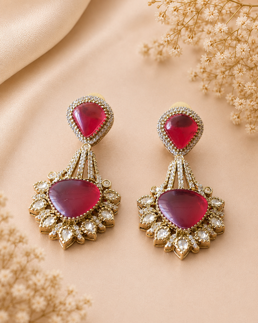 Elegant Ruby Red Statement Drop Earrings