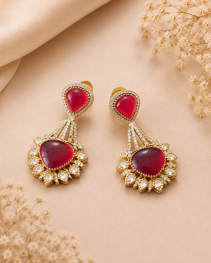 Elegant Ruby Red Statement Drop Earrings - alternate view