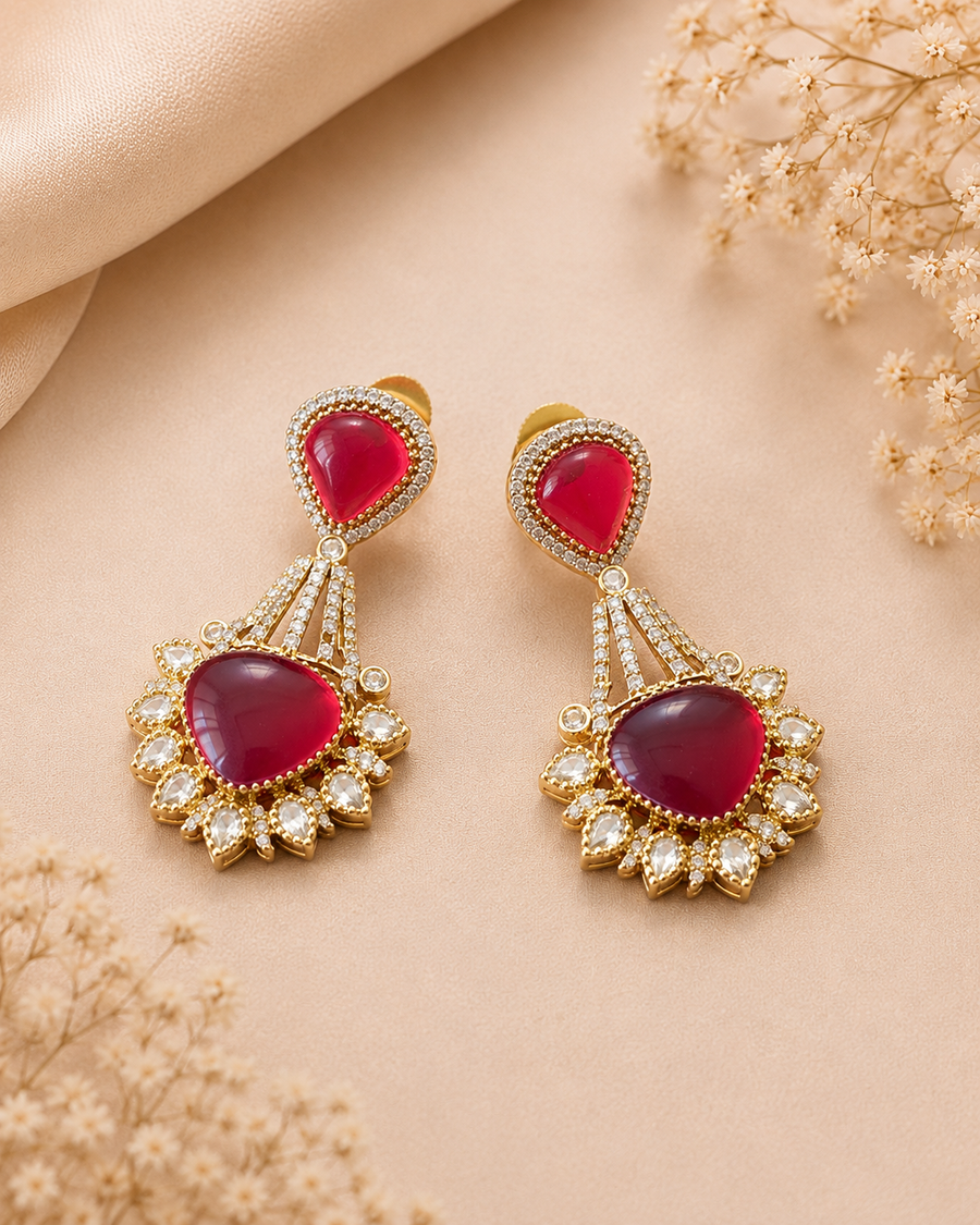 Elegant Ruby Red Statement Drop Earrings