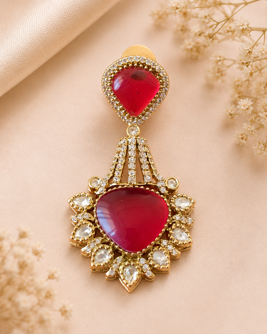 Elegant Ruby Red Statement Drop Earrings