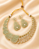 Majestic Emerald Green Kundan Necklace Set with Polki Accents