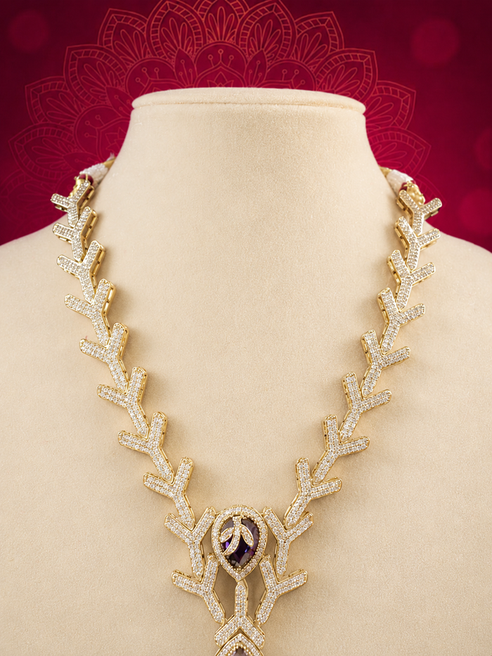 Contemporary Gold-Plated Branch Pattern Necklace with Deep Violet Accents - alternate view