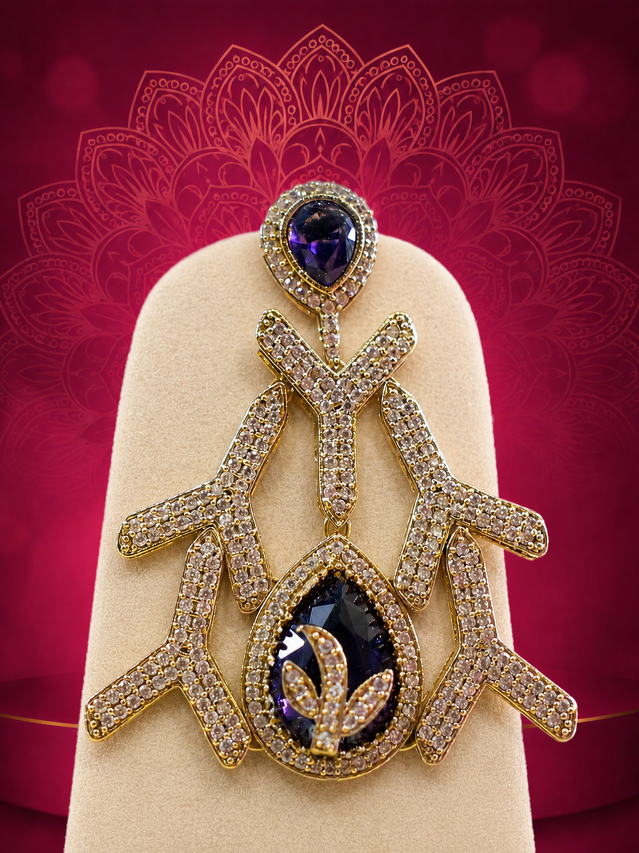 Contemporary Gold-Plated Branch Pattern Necklace with Deep Violet Accents