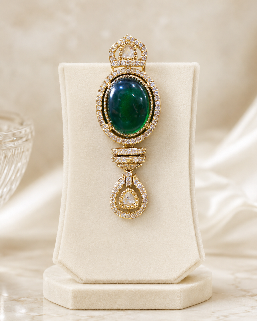 Regal Emerald Green Peacock Motif Long Necklace Set with Traditional Kundan