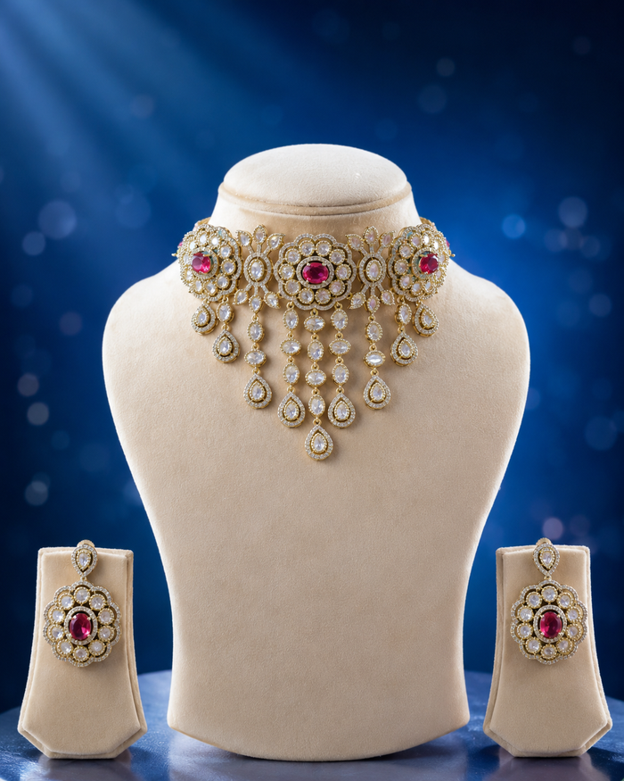 Royal Ruby and Kundan Statement Choker Set with Floral Accents - alternate view