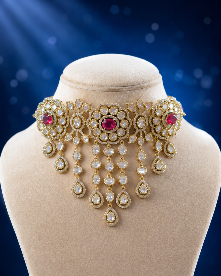 Royal Ruby and Kundan Statement Choker Set with Floral Accents
