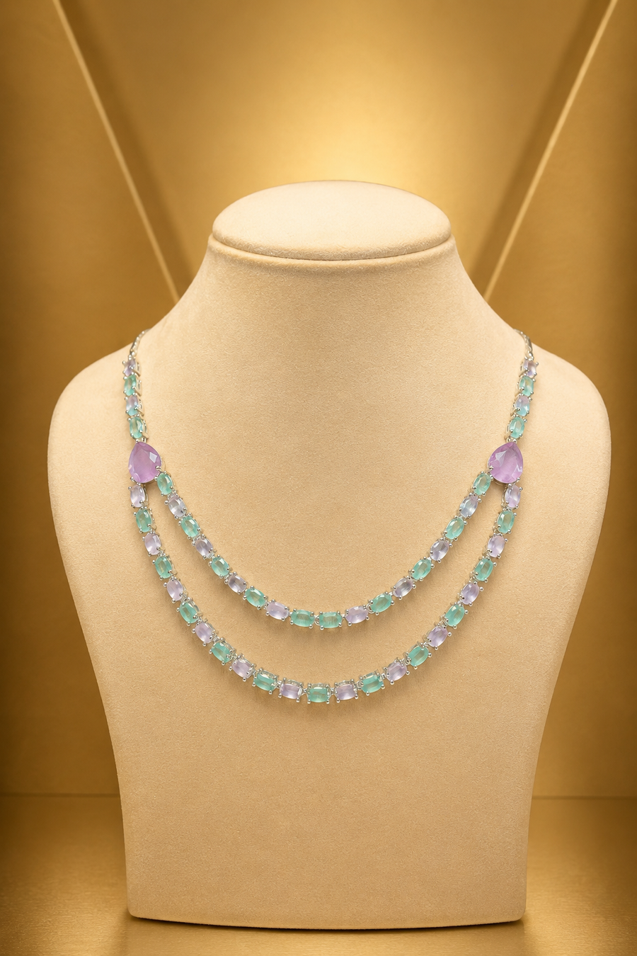 Elegant Pastel Green Double Layer Necklace Set