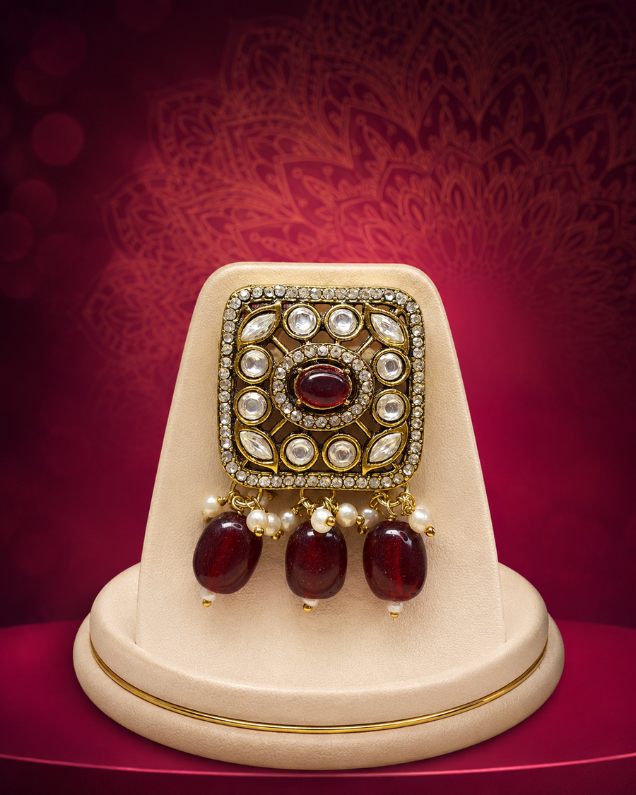Premium Ruby Red Kundan Choker Set with Pearl Layers