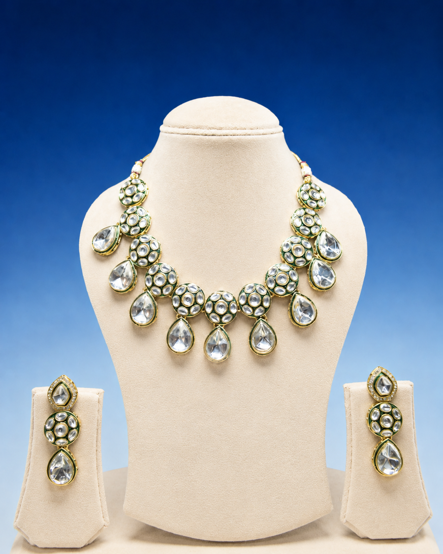 Premium Kundan Drop Necklace Set with Earrings