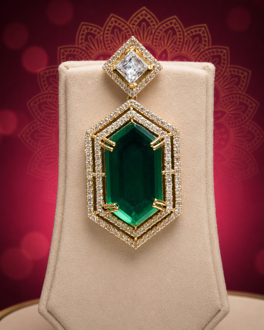 Premium Emerald Green Choker Necklace Set with Earrings