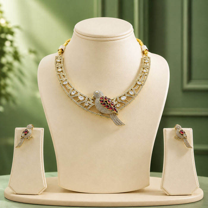 Premium Peacock Motif Statement Necklace Set with Earrings - alternate view