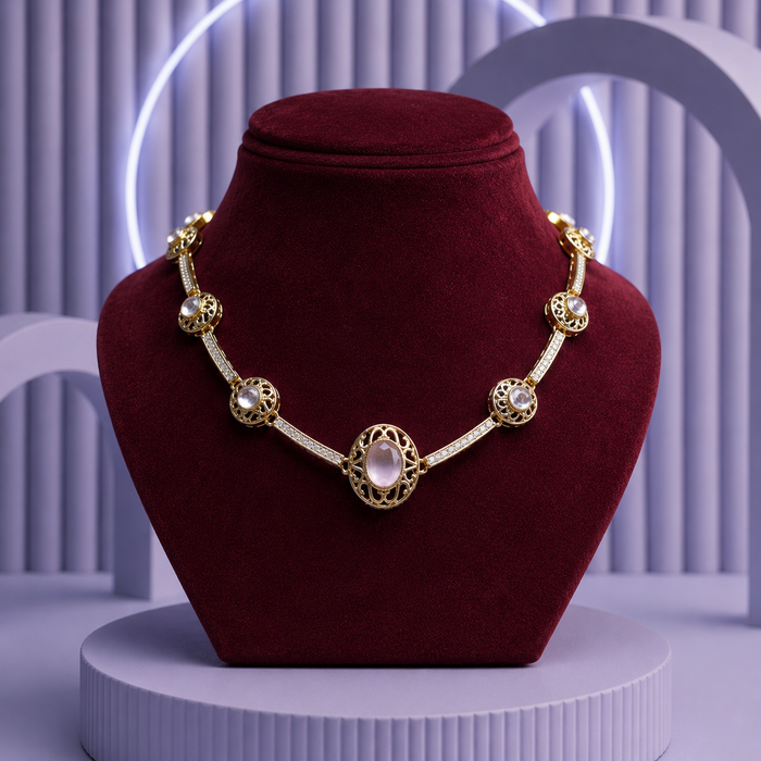 Premium Minimal Stone Necklace Set with Matching Earrings - alternate view