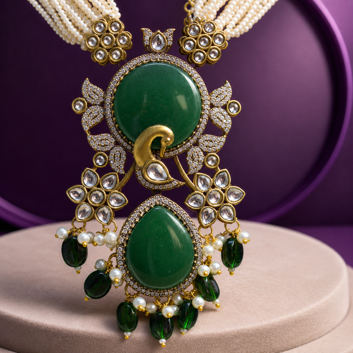 Premium Multi-Layer Pearl Necklace Set with Statement Pendant - alternate view
