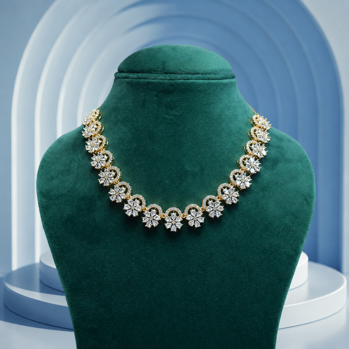 Premium Floral Diamond-Style Necklace Set with Earrings
