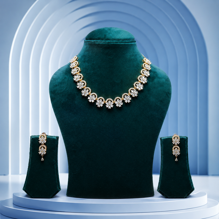 Premium Floral Diamond-Style Necklace Set with Earrings - alternate view