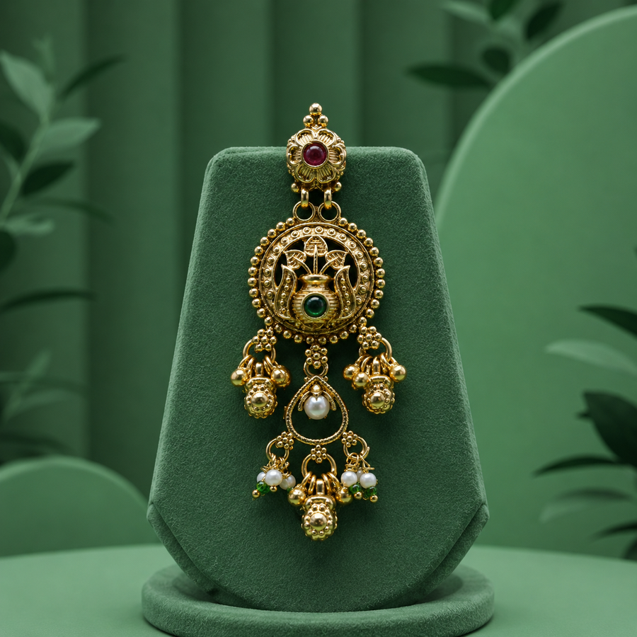 Traditional Temple Style Gold Necklace Set with Earrings