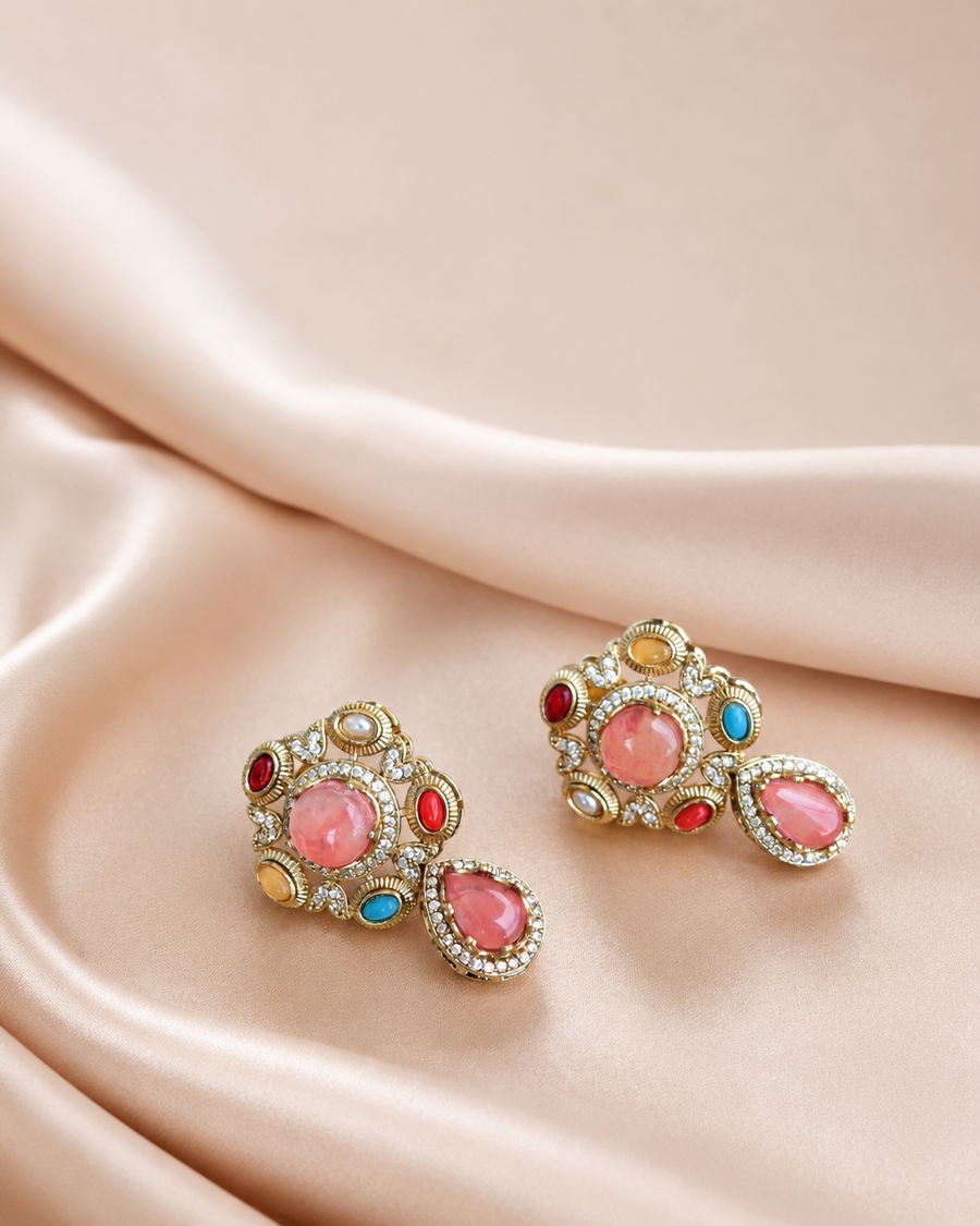 Peach Stone Designer Necklace Set with Earrings