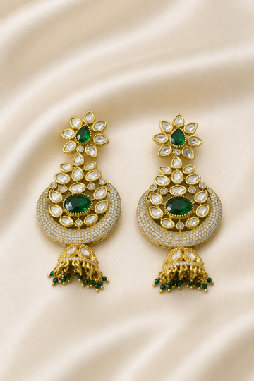 Vaika Emerald Kundan Royale Earrings