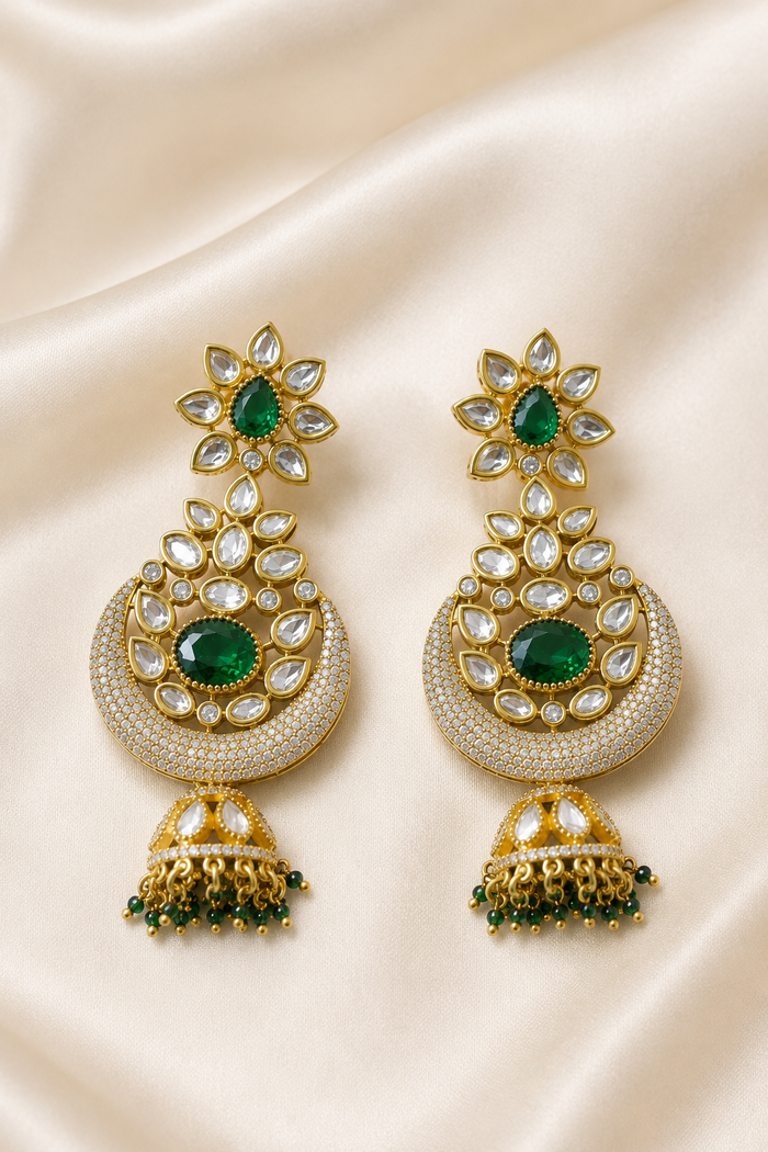 Vaika Emerald Kundan Royale Earrings - alternate view